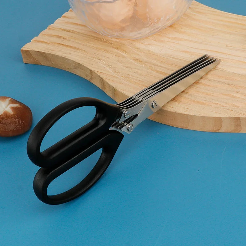 5-Layer Stainless Steel Herb Scissors with PP Handle Heavy Duty Kitchen Cutter for Scallion Spices & Vegetables