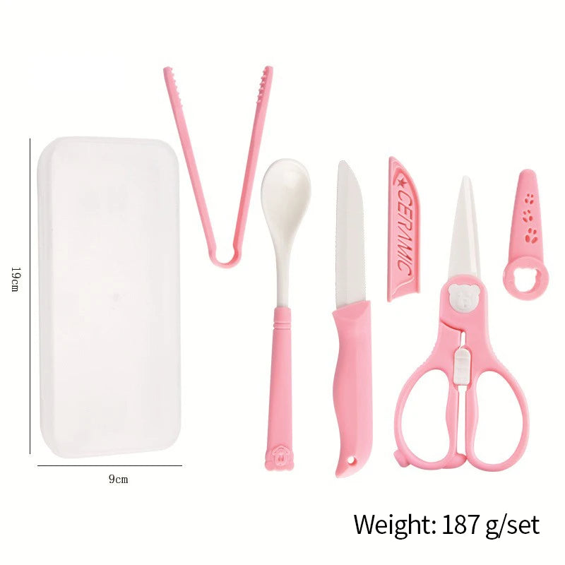Heavy Duty Multi-Functional Ceramic Baby Complementary Food Scissors Set Kitchen Gadget with Plastic Handle and Storage Box