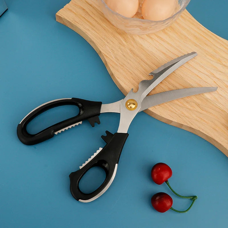Multi-Functional Stainless Steel BBQ Scissors Long-Blade Meat Cutting Shears for Home Outdoor Non-Removable Household Kitchen