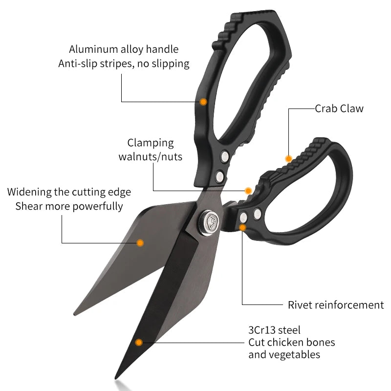 Multifunction Heavy-Duty Eco-Friendly Ultra Sharp Stainless Steel Kitchen Scissors Aluminum Alloy Handles Dishwasher Safe High