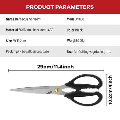 Professional 11-inch Kitchen Meat Shear with ABS Handle Stainless Steel Scissors for Home Outdoor Korean Roast Meat Restaurants