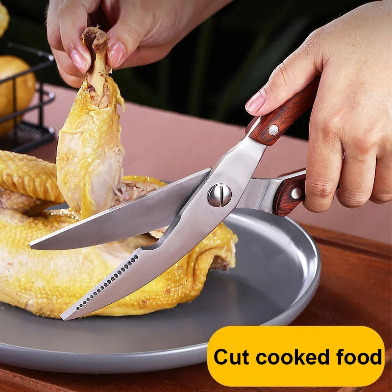 Durable Stainless Steel Poultry Shears with Colored Wood Handle High Quality Heavy Duty Kitchen Meat Scissors