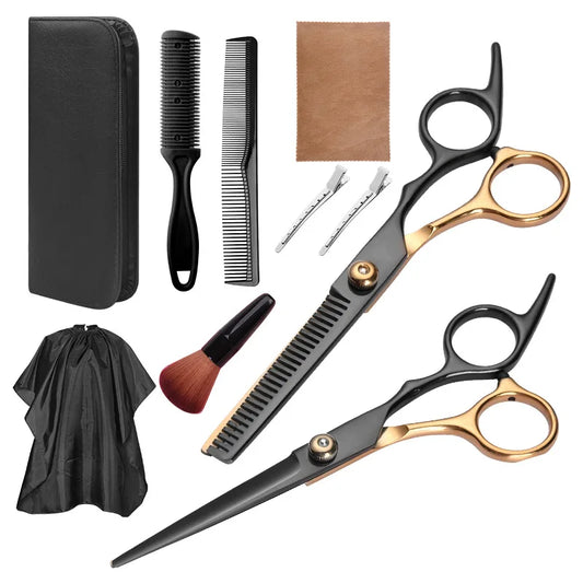 Stainless Steel Hairdressing Cape Salon Accessory 10 Pcs Professional Salon Barber Hair Scissors Set