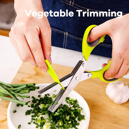 5 Blades Herb Scissors Stainless Steel Cutting Kitchen Shears for Fresh Vegetable Cilantro Lettuce Onion Tailor Shears PP Handle