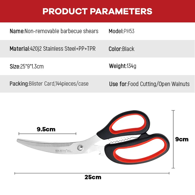 Wholesale Heavy Duty Stainless Steel Kitchen Shears Multifunctional BBQ Clip Scissors Korean Style Barbecue Equipment