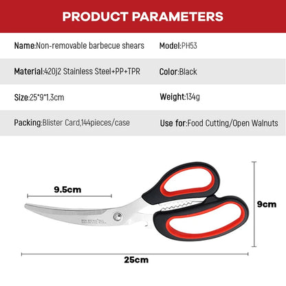 Wholesale Heavy Duty Stainless Steel Kitchen Shears Multifunctional BBQ Clip Scissors Korean Style Barbecue Equipment