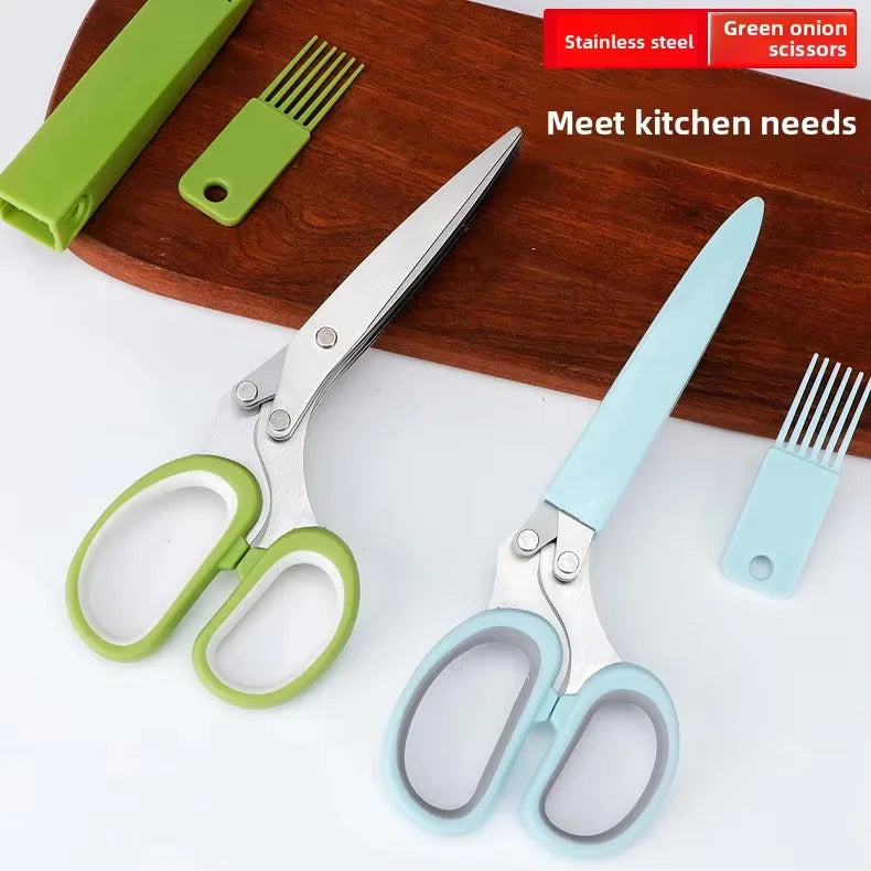 Multi-functional Kitchen Scissors Heavy Duty Five-Layers Stainless Steel Blades Plastic Handle for Scallion Food Preparation