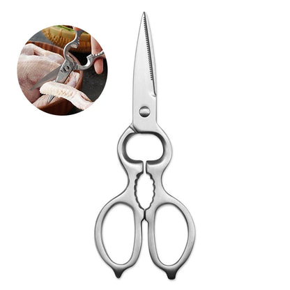Multifunction Heavy Duty 2Cr13 Steel Professional Kitchen Shear Stainless Steel Handles Chicken Scissors Bottle Opener Walnut