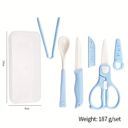 Heavy Duty Multi-Functional Ceramic Baby Complementary Food Scissors Set Kitchen Gadget with Plastic Handle and Storage Box