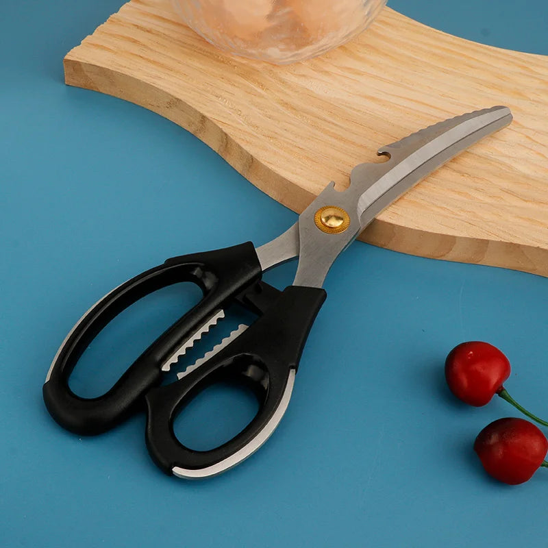Multi-Functional Stainless Steel BBQ Scissors Long-Blade Meat Cutting Shears for Home Outdoor Non-Removable Household Kitchen