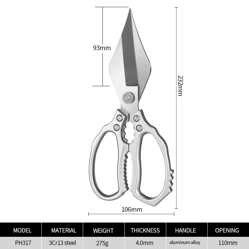Multifunction Heavy-Duty Eco-Friendly Ultra Sharp Stainless Steel Kitchen Scissors Aluminum Alloy Handles Dishwasher Safe High