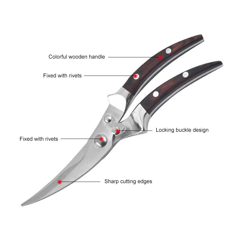 Powerful Chicken Bone Poultry Scissors High Quality 3Cr13 Stainless Steel Kitchen Food Shears Heavy Duty