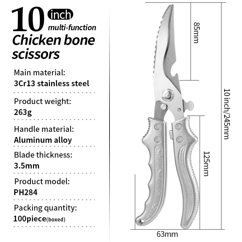 Aluminum Alloy Handle Stainless Steel Multifunctional Kitchen Scissors for Meat & Chicken Cutting