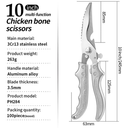 Aluminum Alloy Handle Stainless Steel Multifunctional Kitchen Scissors for Meat & Chicken Cutting