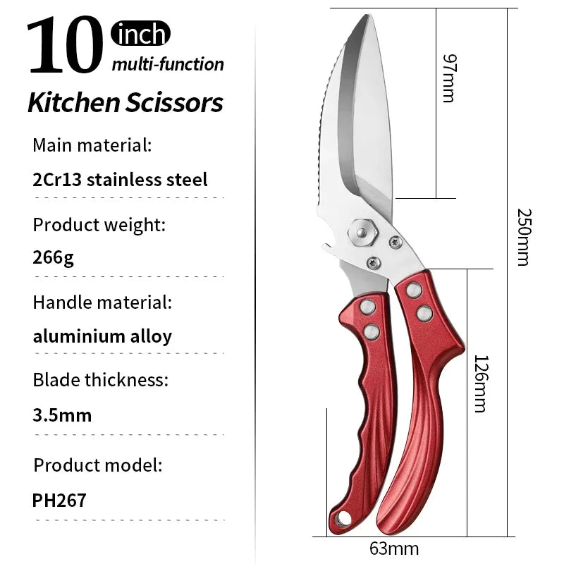 Multifunction Heavy Duty 3Cr13 Stainless Steel Eco-Friendly Ultra Sharp Poultry Seafood Kitchen Shears Aluminum Alloy Handle