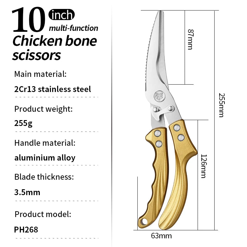 Stainless Steel Manual Kitchen Scissors Power Source Cutting Tools for Chicken Duck Fish Vegetables Bones