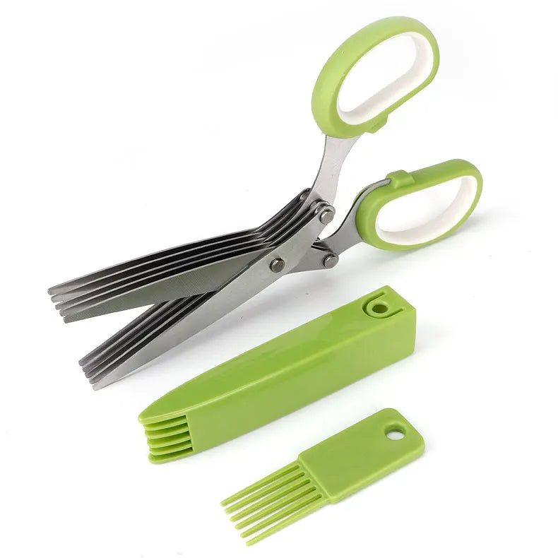 Multi-functional Kitchen Scissors Heavy Duty Five-Layers Stainless Steel Blades Plastic Handle for Scallion Food Preparation