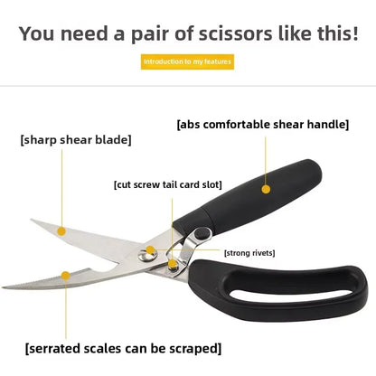 Heavy-Duty Stainless Steel Kitchen Scissors with Unique Plastic Design Eco-Friendly Dishwasher Safe Chicken Bone Tool