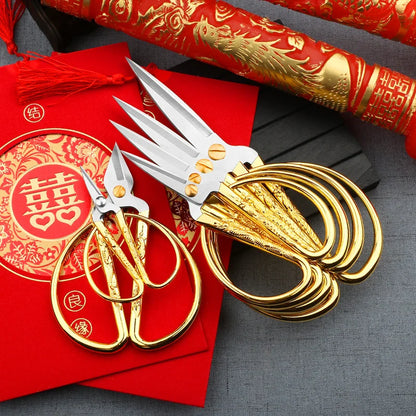 Dragon Phoenix Gold Scissors Vintage Metal DIY Household Sewing & Embroidery Shears Manual Paper Cutting Scissors