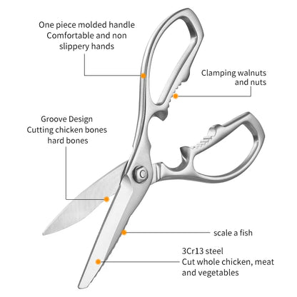 Heavy Duty 3Cr13 Stainless Steel Multi-Purpose Kitchen Scissors Poultry Chicken Bone Shears