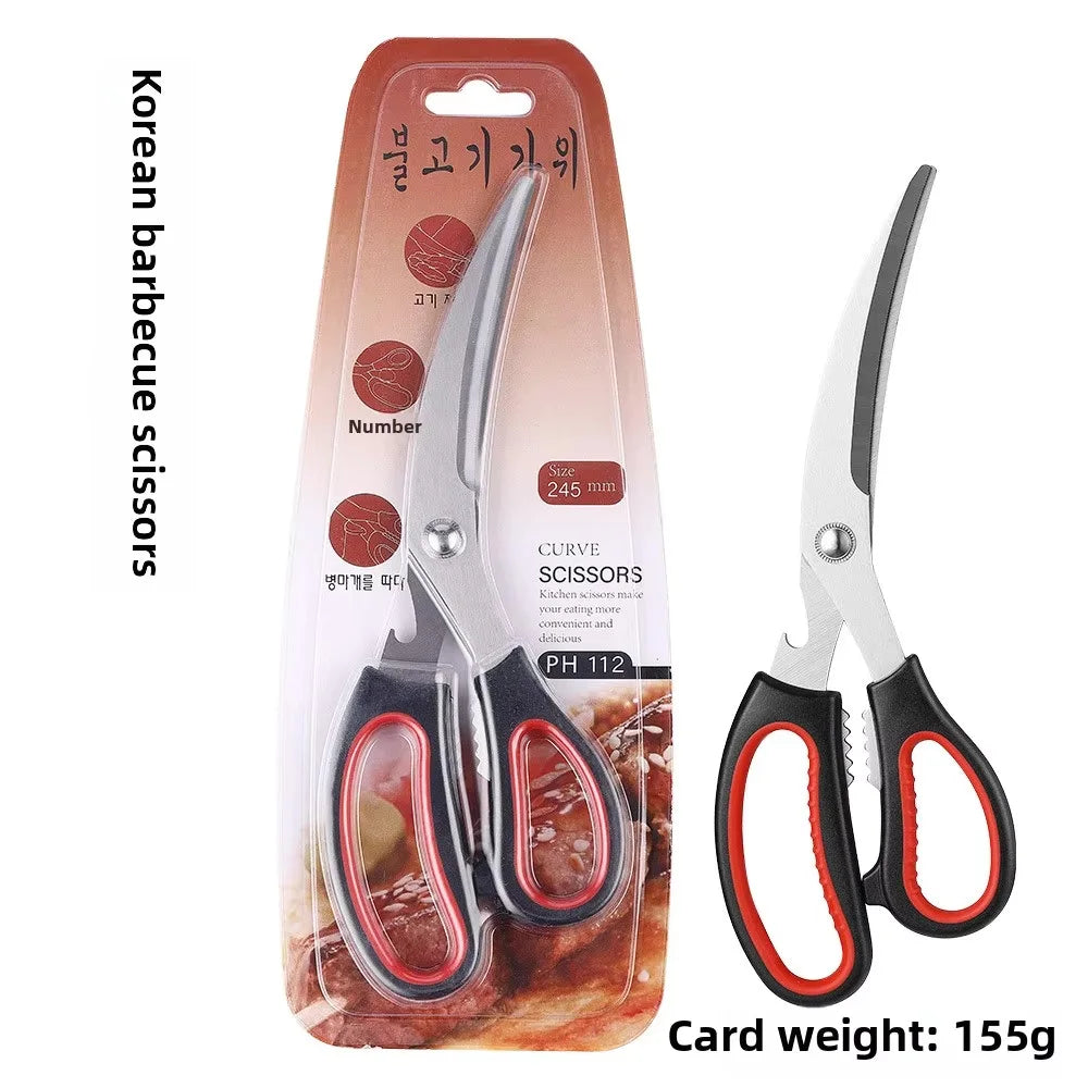 Heavy-Duty Korean BBQ Stainless Steel Scissors with Plastic Handle for Kitchen and Barbecue Use