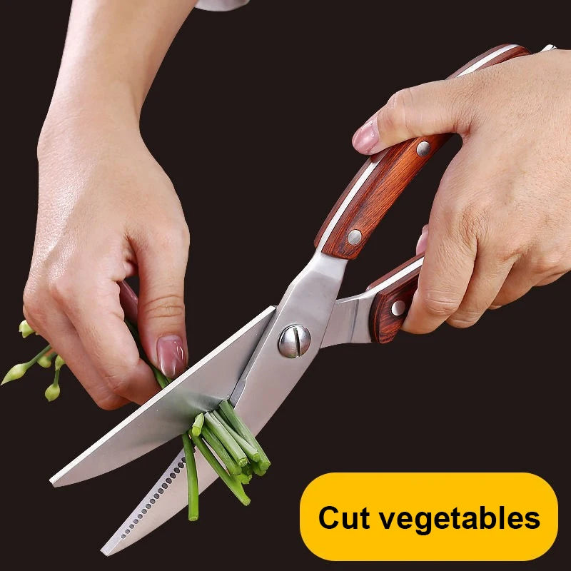 Durable Stainless Steel Poultry Shears with Colored Wood Handle High Quality Heavy Duty Kitchen Meat Scissors