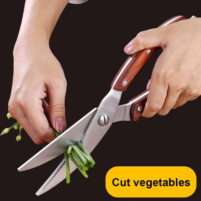 Durable Stainless Steel Poultry Shears with Colored Wood Handle High Quality Heavy Duty Kitchen Meat Scissors