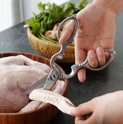 Multifunction Heavy Duty 2Cr13 Steel Professional Kitchen Shear Stainless Steel Handles Chicken Scissors Bottle Opener Walnut