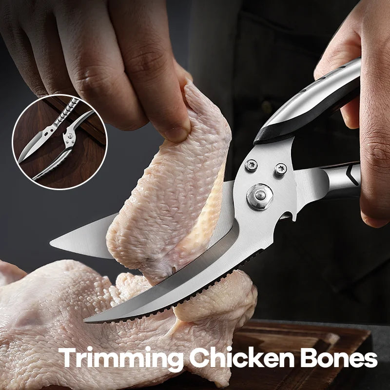 Stock Heavy Duty Multi-Functional Stainless Steel Kitchen Scissors Ultra Sharp Eco-Friendly Dishwasher Safe Strong Chicken Bone