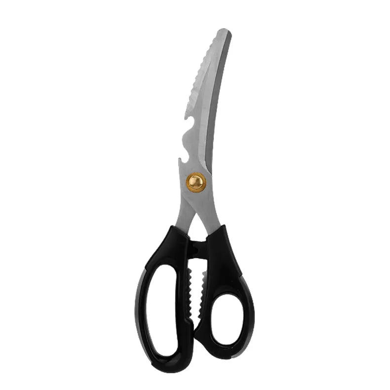 Multi-Functional Stainless Steel BBQ Scissors Long-Blade Meat Cutting Shears for Home Outdoor Non-Removable Household Kitchen