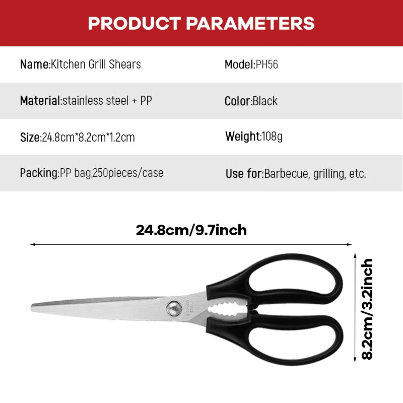 Korean BBQ Roast Scissors Multi-Functional Outdoor Camping & Home Kitchen Shears Sharp Stainless Steel Blade