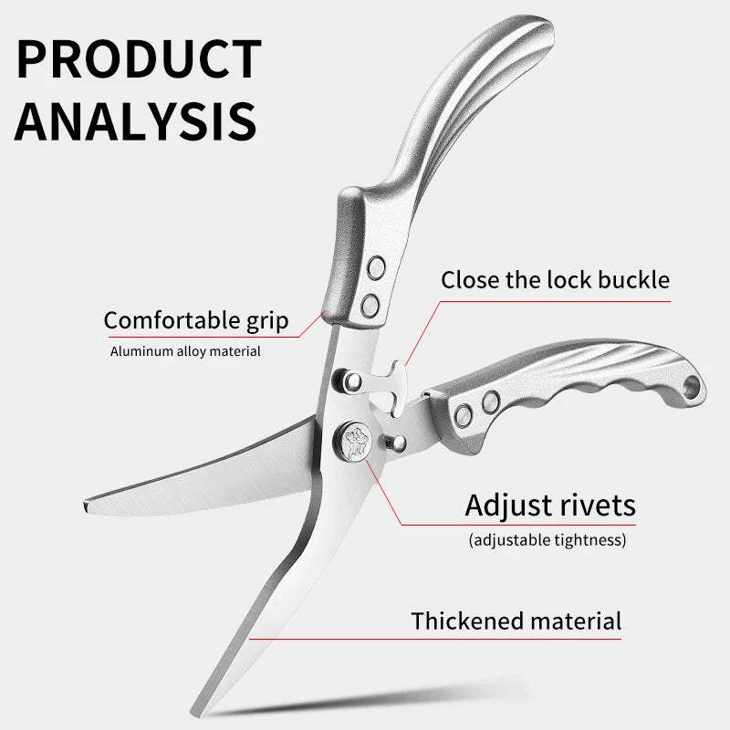 Stainless Steel Manual Kitchen Scissors Power Source Cutting Tools for Chicken Duck Fish Vegetables Bones