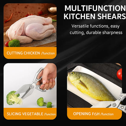 Multi-Purpose Heavy Duty 3Cr14 Stainless Steel Kitchen Utility Scissors with Aluminum Alloy Handles for Meat and Chicken Cutting
