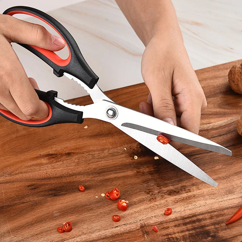 Hot Selling Korean Stainless Steel BBQ Scissors with Walnut Cracker Function Kitchen Shears Featuring Plastic Handle