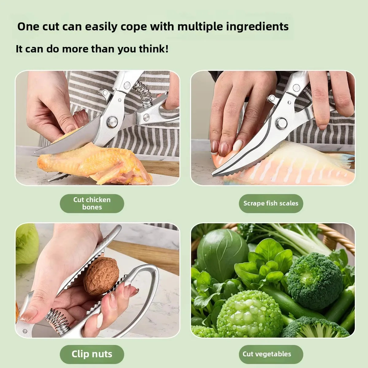 Heavy Duty Stainless Steel Blade Kitchen Scissors Multi-Purpose Aluminum Alloy Essential for Chicken Bone Fish Cutting Household