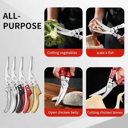 Stainless Steel Manual Kitchen Scissors Power Source Cutting Tools for Chicken Duck Fish Vegetables Bones