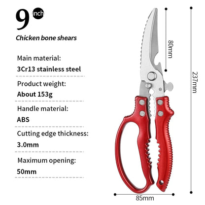 Factory Outlet Sharp Poultry Meat Cutting Kitchen Scissors 3Cr13 Stainless Steel Chicken Bone Scissors