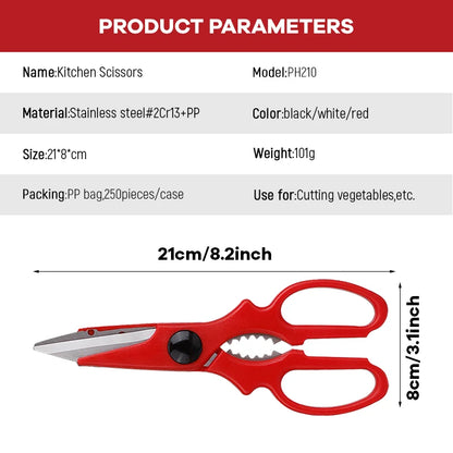 8.2 Inch Black Poultry Shears Heavy Duty Cook Meat Scissors with PP Handle All-Purpose Household Chicken Bone Scissors