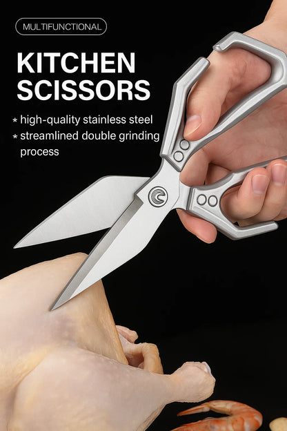 Multi-Purpose Heavy Duty 3Cr14 Stainless Steel Kitchen Utility Scissors with Aluminum Alloy Handles for Meat and Chicken Cutting