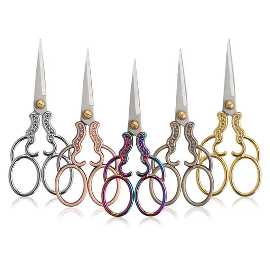DIY Grade Stainless Steel Tailor Scissors Foldable Multi-Purpose Retro Sharp Lace Fabric Cutting Partially Serrated Edge Metal