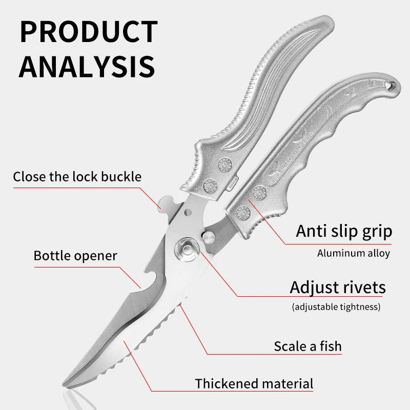 Aluminum Alloy Handle Stainless Steel Multifunctional Kitchen Scissors for Meat & Chicken Cutting