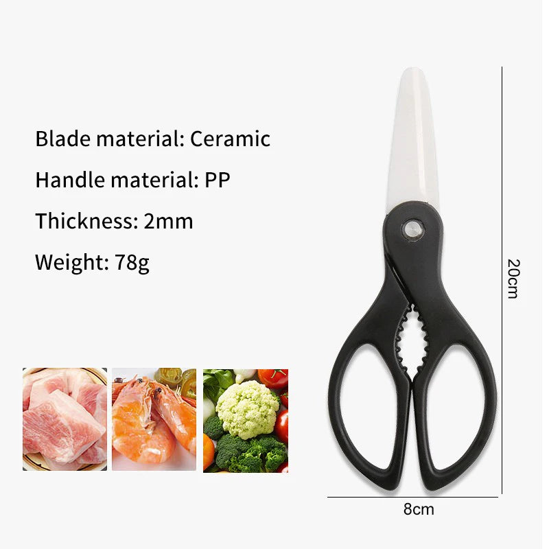 Heavy Duty Multi-Purpose Ceramic Kitchen Scissors Sharp Meat Cutting Food Scissor with Plastic Handle Household Kitchen Tool