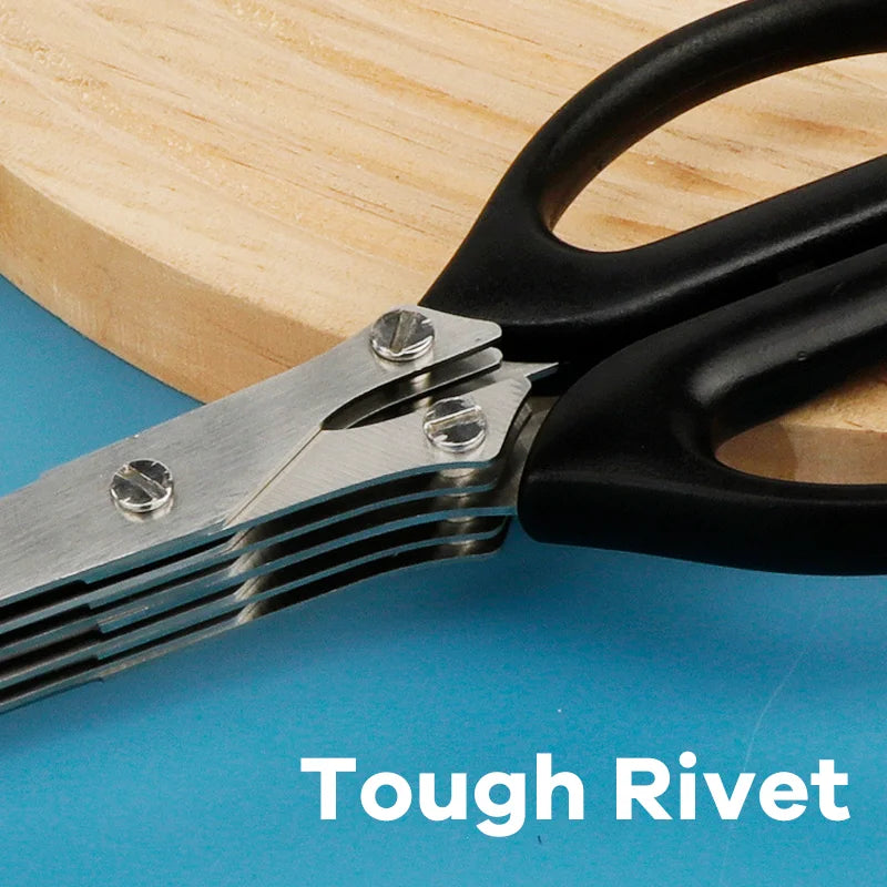 5-Layer Stainless Steel Herb Scissors with PP Handle Heavy Duty Kitchen Cutter for Scallion Spices & Vegetables