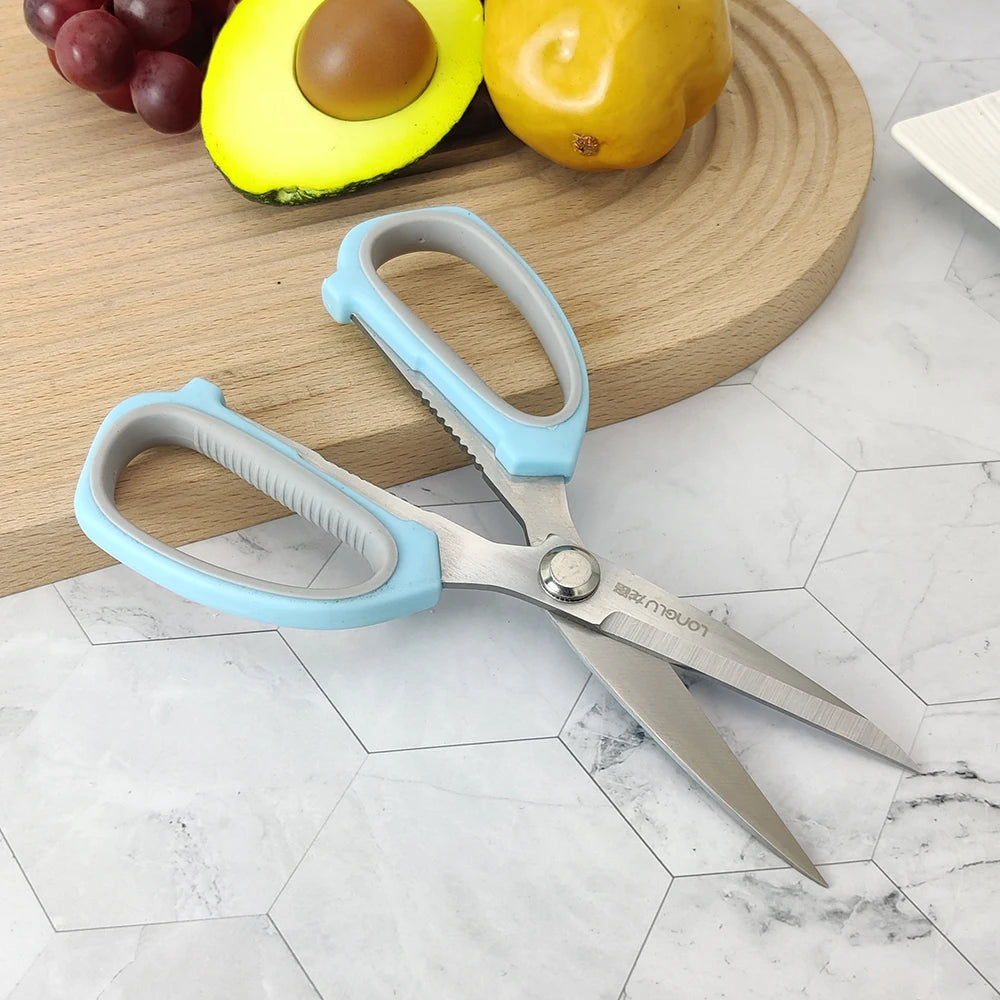 Heavy-Duty Stainless Steel Kitchen Scissors with Plastic Handle Multi-Purpose Outdoor Cutting Tool for Meat Household Use
