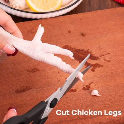 8-Inch Black Kitchen Food Scissors Easy-to-Use Chicken Bone Meat Vegetables Shears with Nut Cracker Stainless Steel Blade