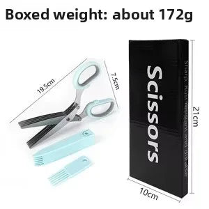 Multi-functional Kitchen Scissors Heavy Duty Five-Layers Stainless Steel Blades Plastic Handle for Scallion Food Preparation