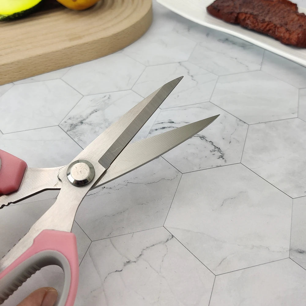 Heavy-Duty Stainless Steel Kitchen Scissors with Plastic Handle Multi-Purpose Outdoor Cutting Tool for Meat Household Use