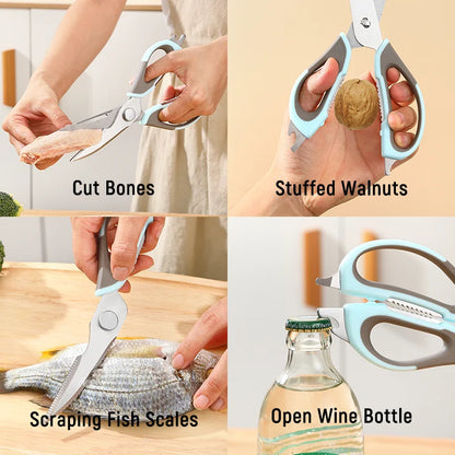 9 Inch Heavy Duty Stainless Steel Kitchen Scissors Household Chicken Scissor for Vegetables and Food Nut Cracker Included