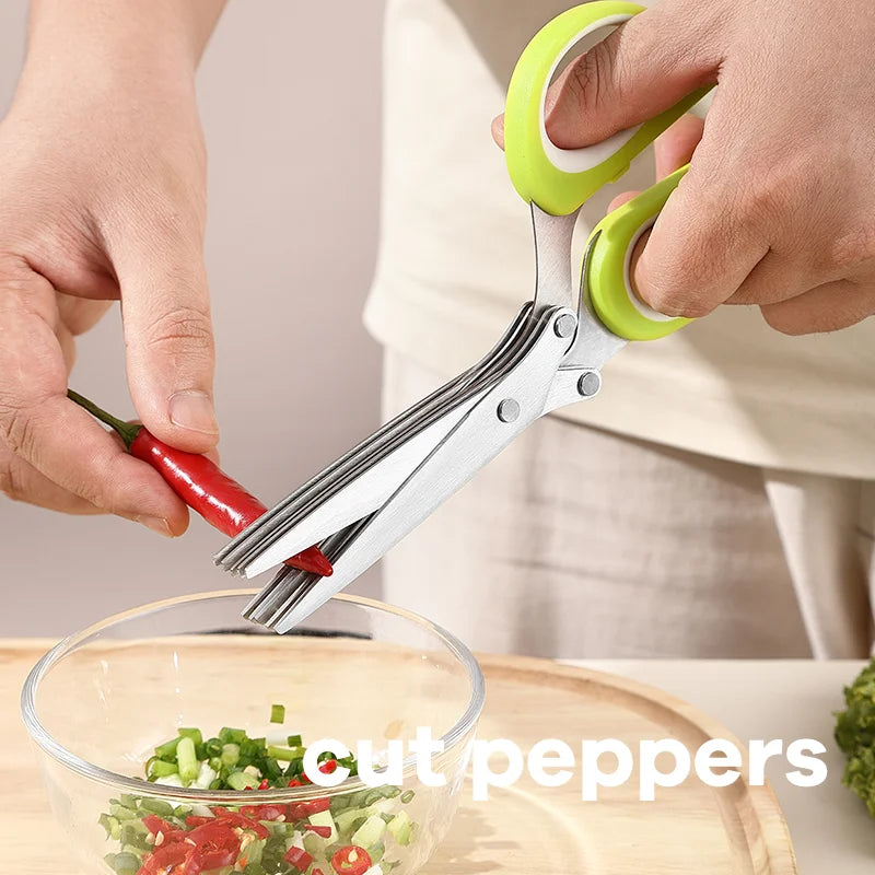 5 Blades Sharp Stainless Steel Herb Scissors Multipurpose Kitchen Shears for Onion Salad Cutting 5 Layers Brush Included