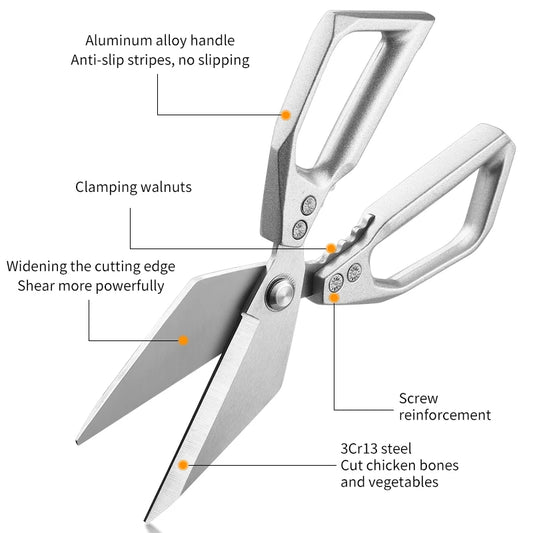 Multi-Function Kitchen Poultry Scissors 3Cr13 Steel Strong Chicken Bone Scissors with Aluminum Alloy Handle